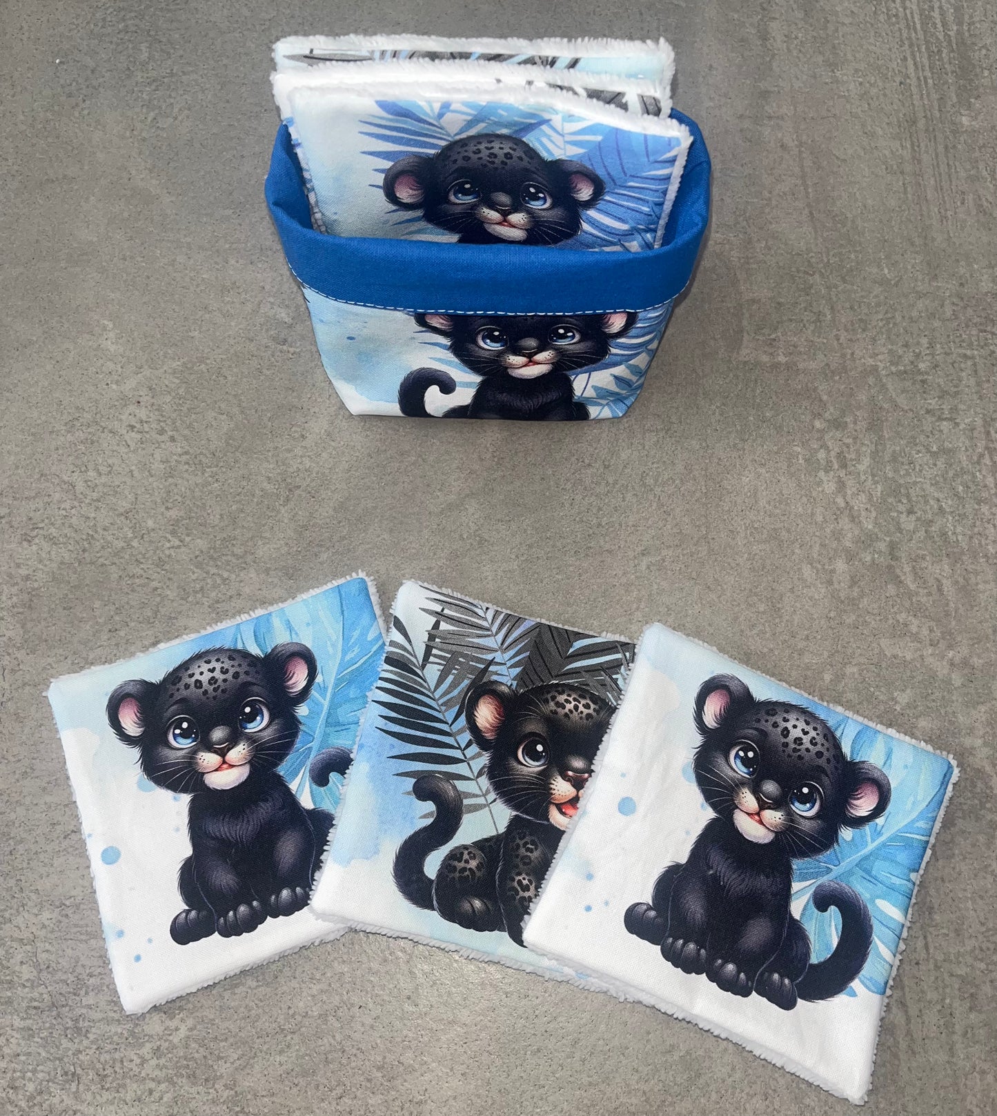 Corbeille /6 lingettes panthère
