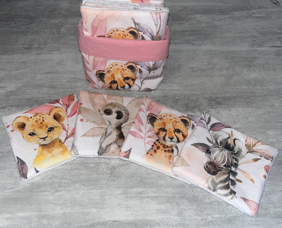 Corbeille /6 lingettes savane rose