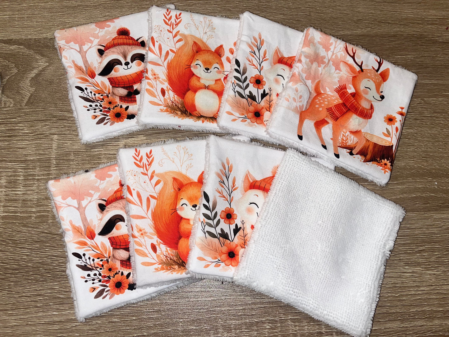 Lingettes lavables animaux de la forêt