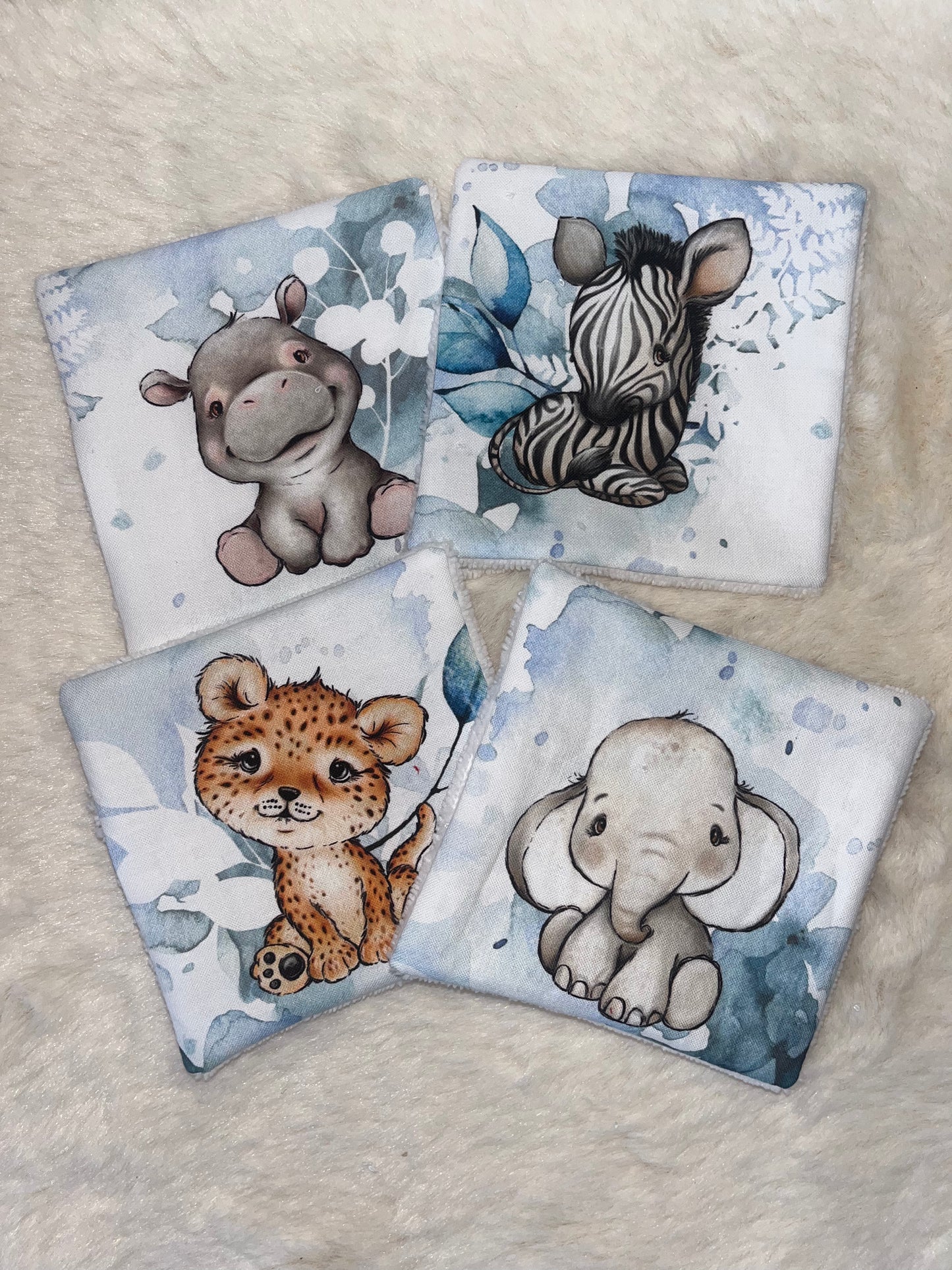 4 lingettes lavables savane bleu