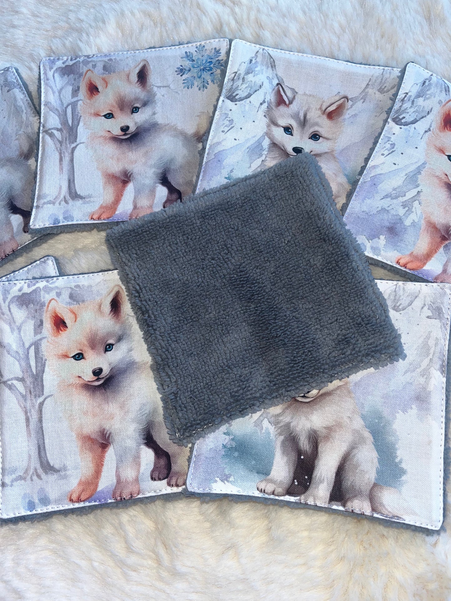8 lingettes lavables bambous loup