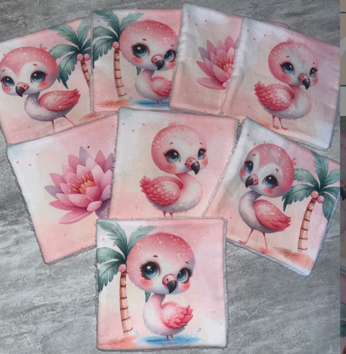 8 lingettes lavables flamant rose