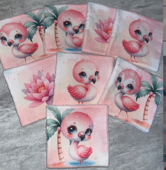 8 lingettes lavables flamant rose