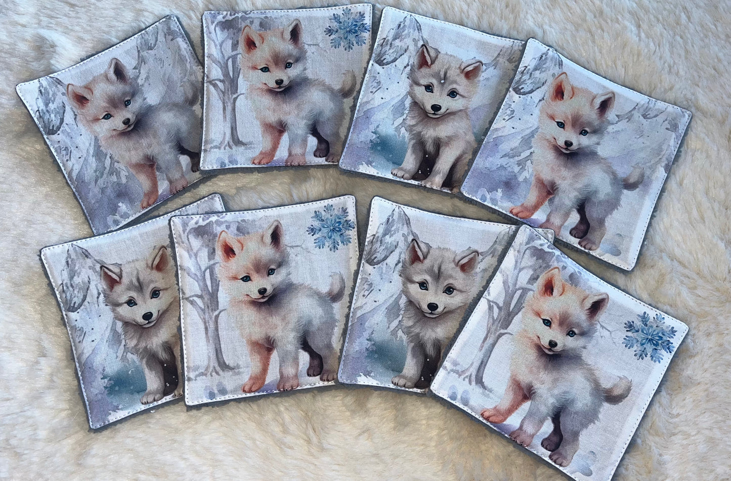 8 lingettes lavables bambous loup