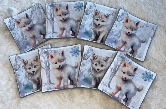 8 lingettes lavables bambous loup