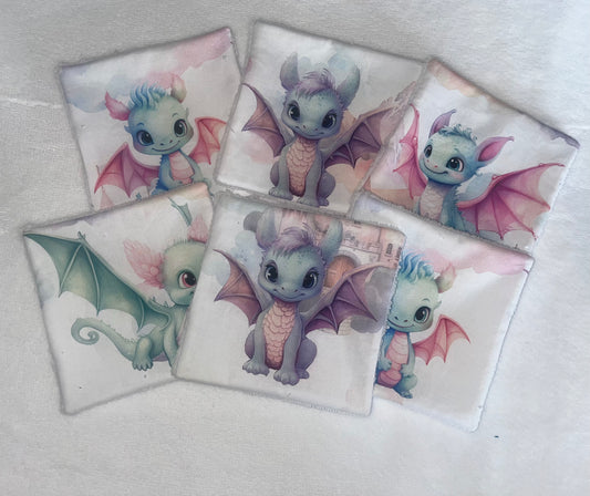 6 lingettes lavables bambous dragons