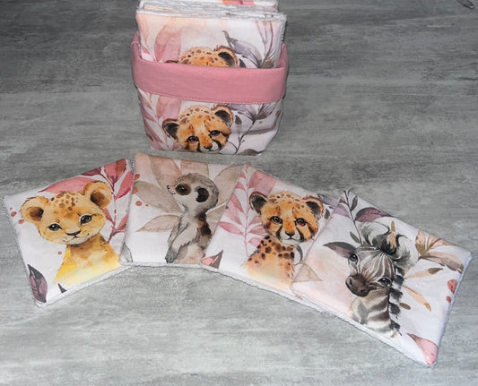 Corbeille /6 lingettes savane rose