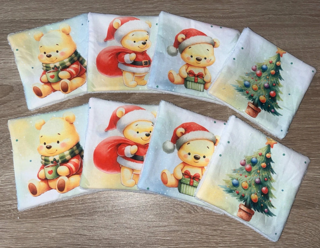 8 lingettes lavables ourson de noël