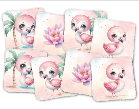 8 lingettes lavables flamant rose