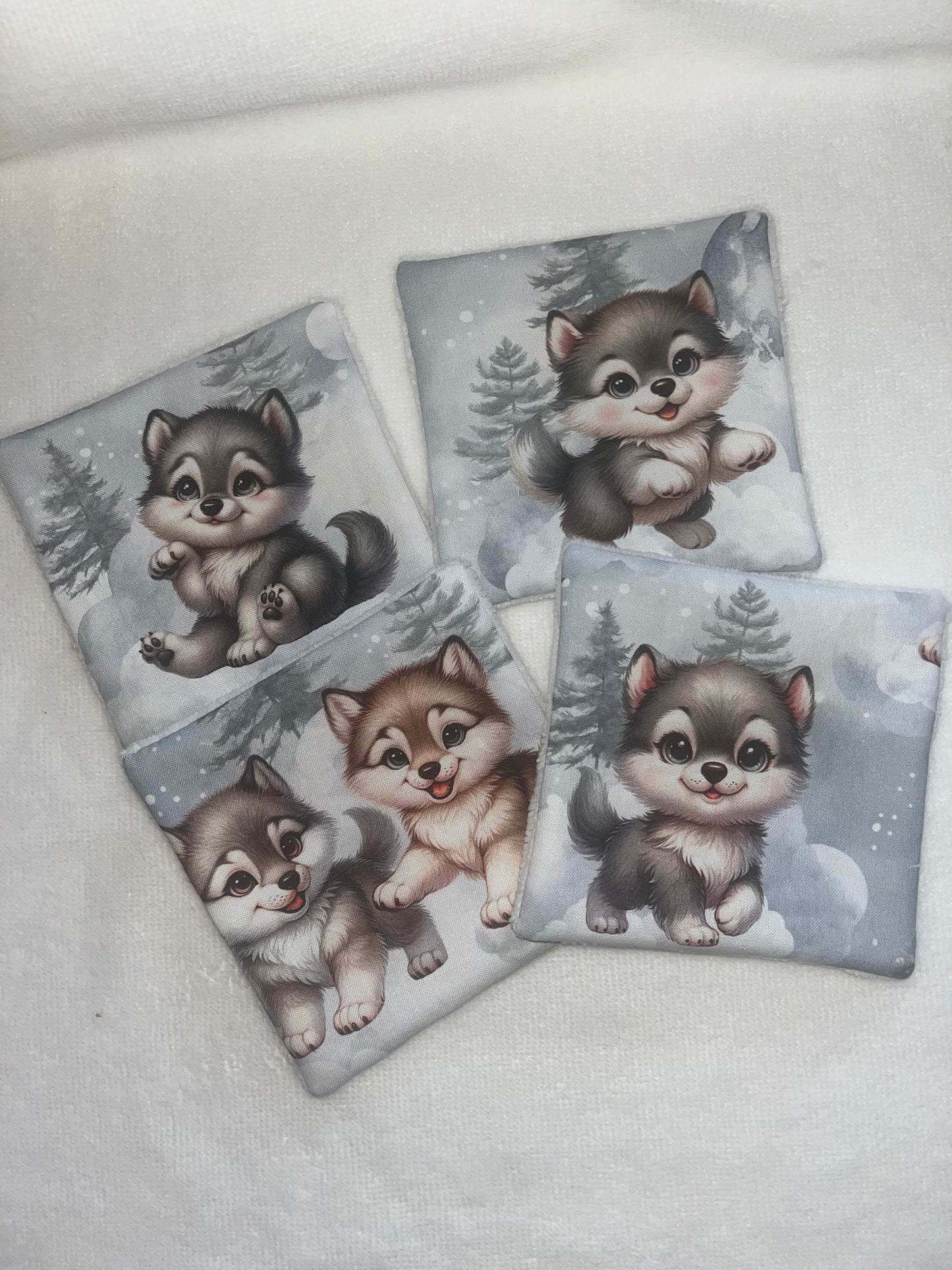 4 lingettes lavables loup