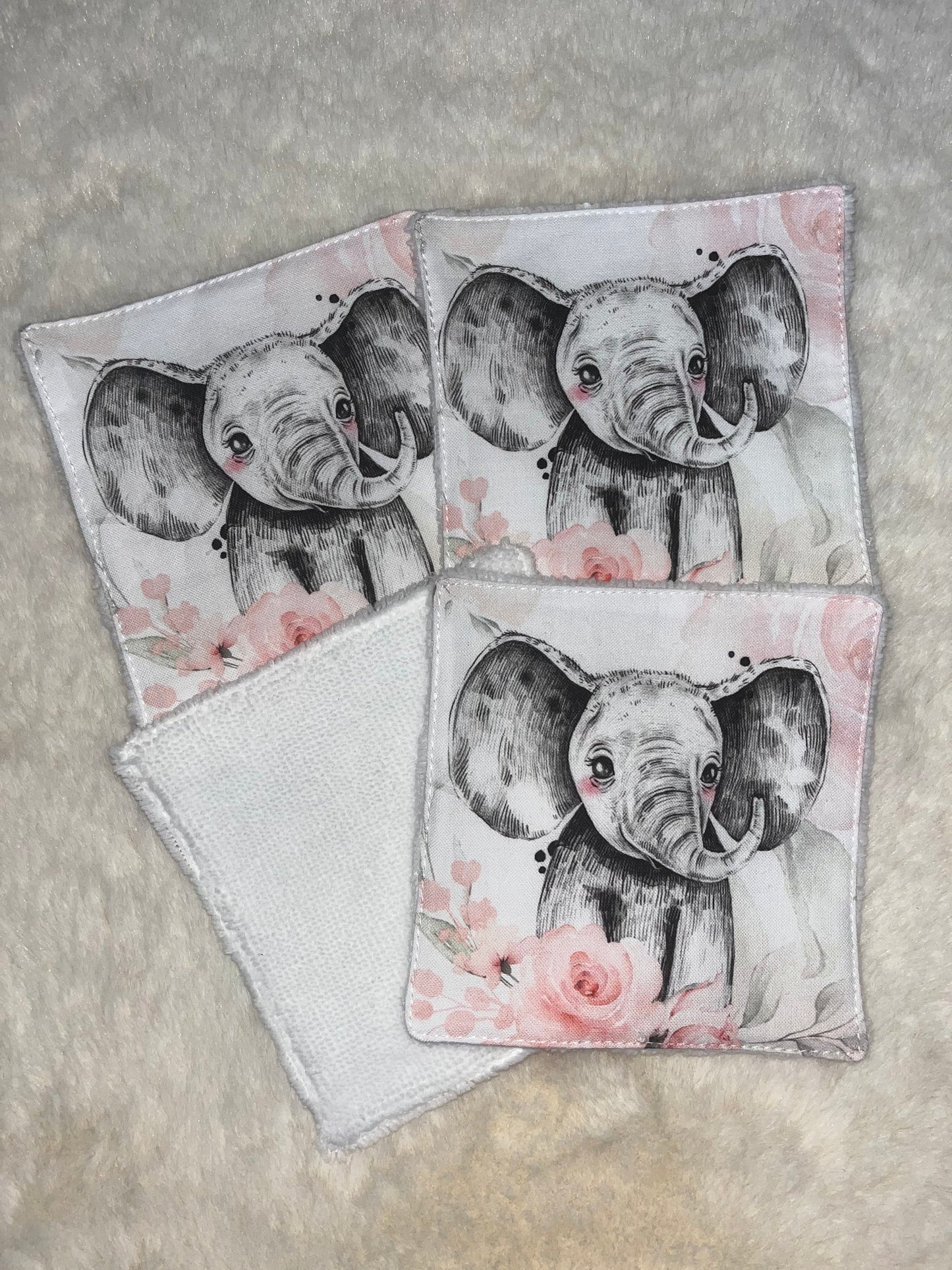 4 lingettes lavables éléphant