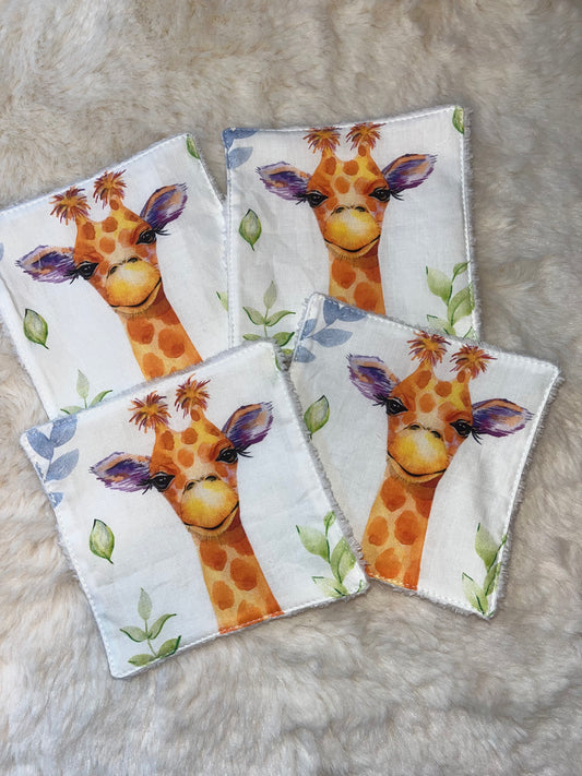 4 lingettes lavables girafe