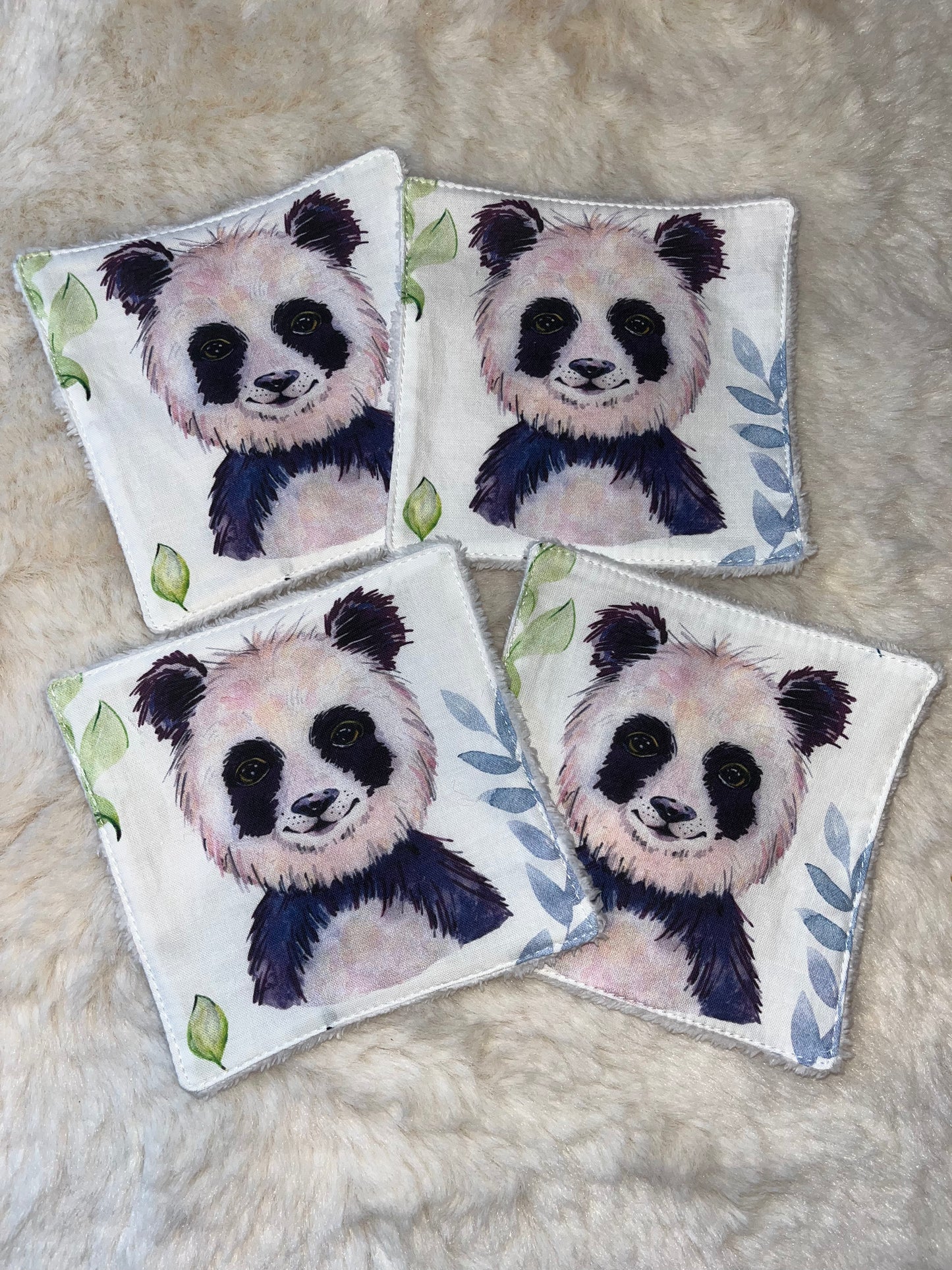 4 lingettes lavables pandas
