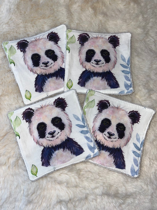 4 lingettes lavables pandas
