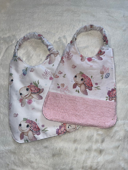 Duo bavoir tortue rose