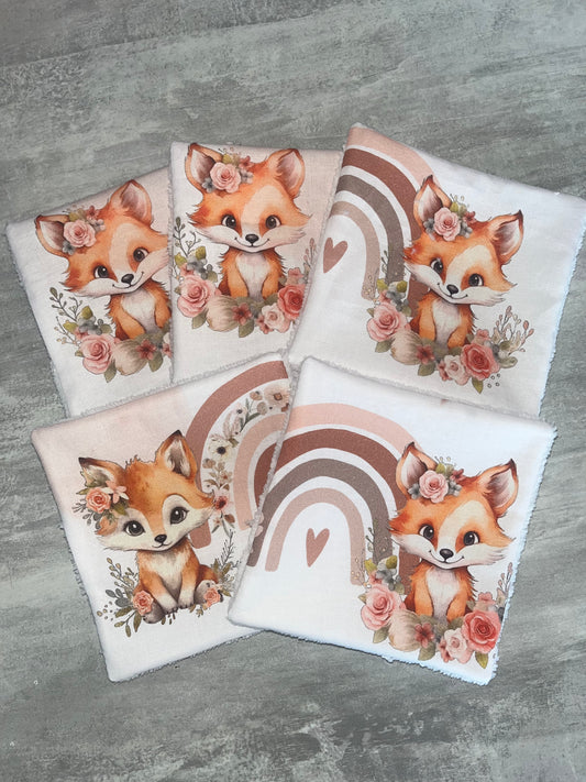 5 lingettes lavables renard arc en ciel