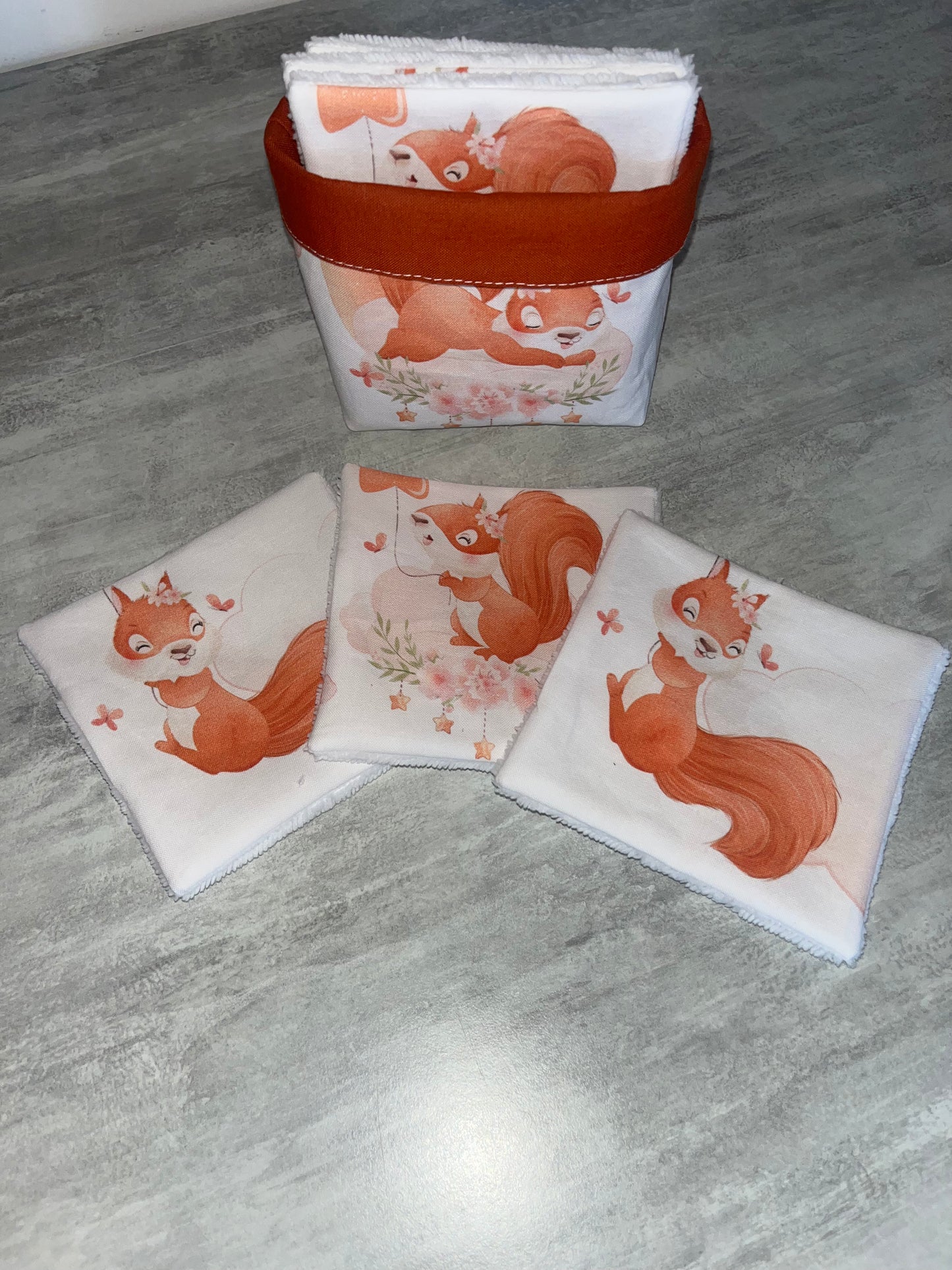 Corbeille /6 lingettes bambou écureuils