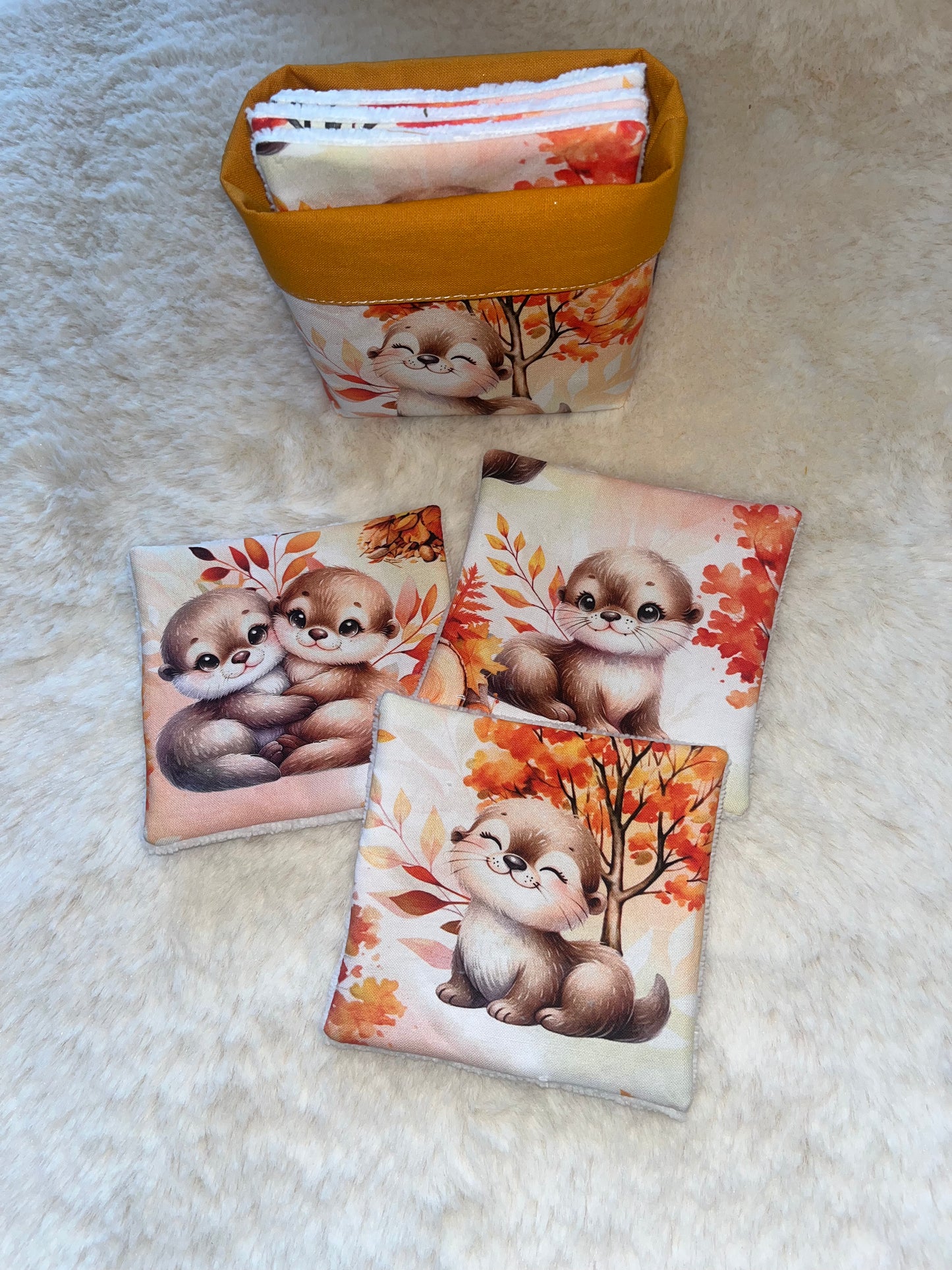 Corbeille /6 lingettes lavables loutre