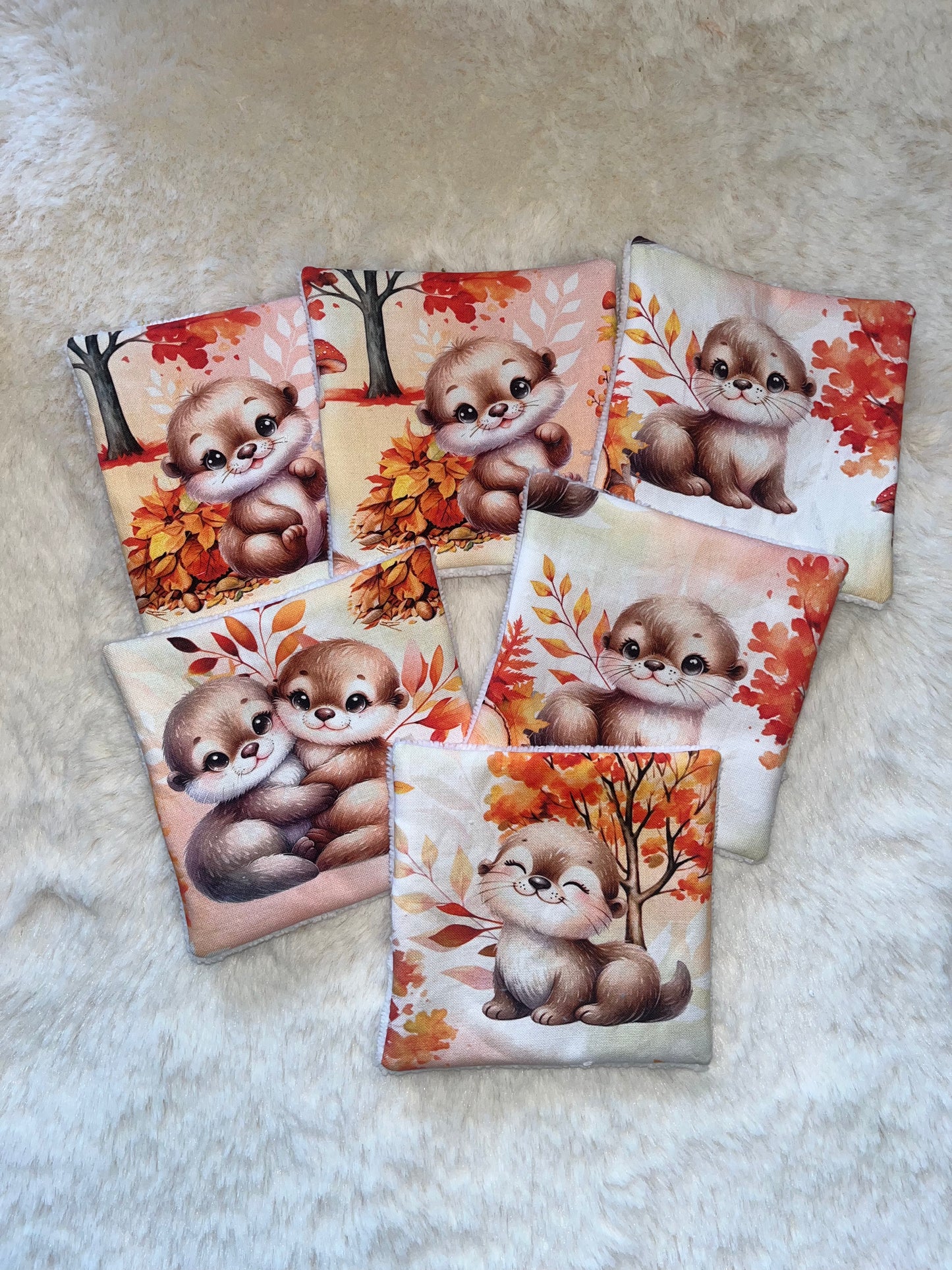 Corbeille /6 lingettes lavables loutre